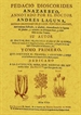 Portada del libro Pedacio Dioscorides Anazarbeo, annotado por el doctor Andres Laguna (2 tomos)