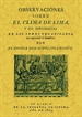 Portada del libro Observaciones sobre el clima de Lima y sus influencias en los seres organizados, en especial el hombre.
